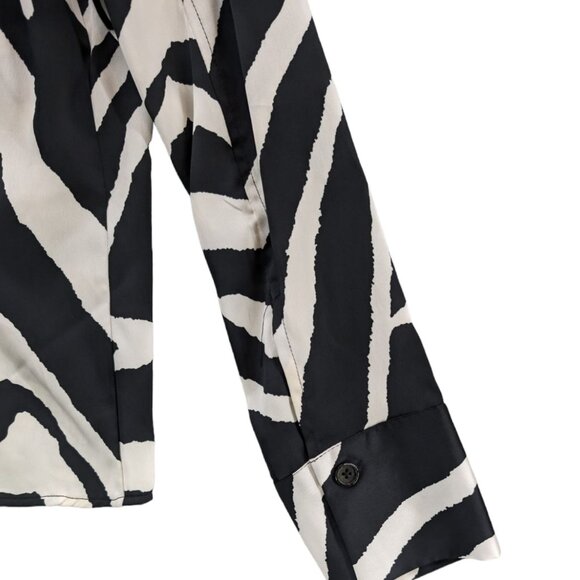 Sergio Hudson Zebra Print Blouse Womens Black Button Front Long Sleeve Size L - Picture 8 of 10